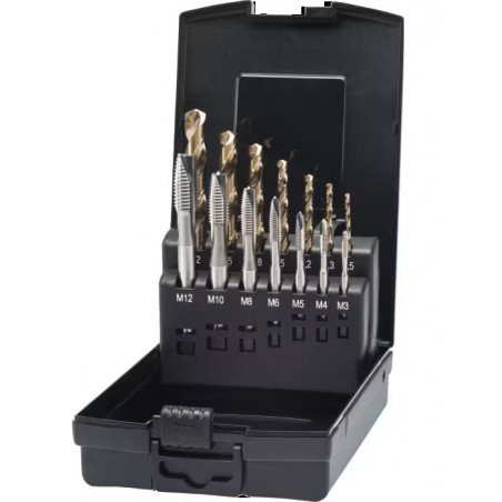 COFFRET 14PCS TARAUDS HSSE DIN371 (M3-M12) + FORETS HSSE (2.5-10.2)