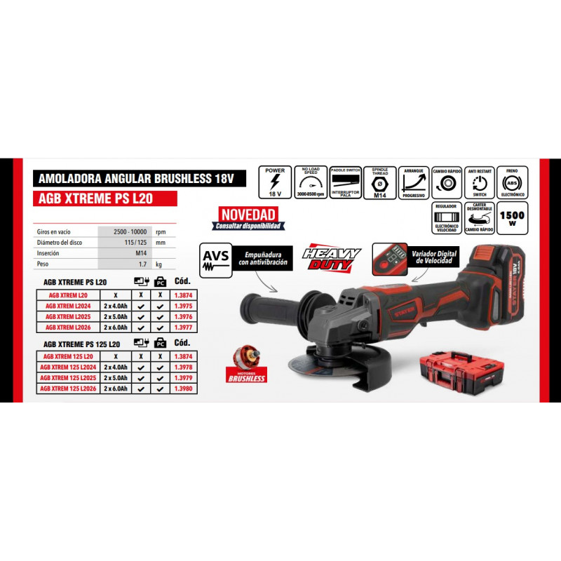 MEULEUSE SET AGB XTREME Ø125 L20 L2026 IK  +  2 BATTERIES 18V 6Ah + CHARGEUR + MALETTE DE RANGEMENT