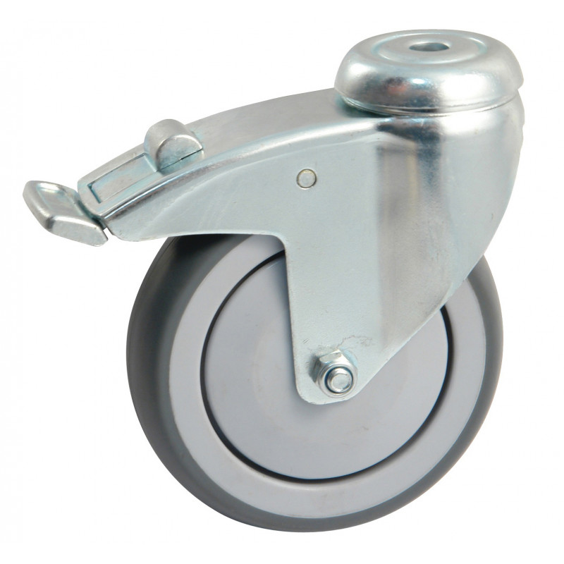 ROULETTE AMEUBLEMENT GRISE EN CAOUTCHOUC AVEC PARE-FILS EN POLYAMIDE ET FIXATION À ŒIL - MODÈLE 5508