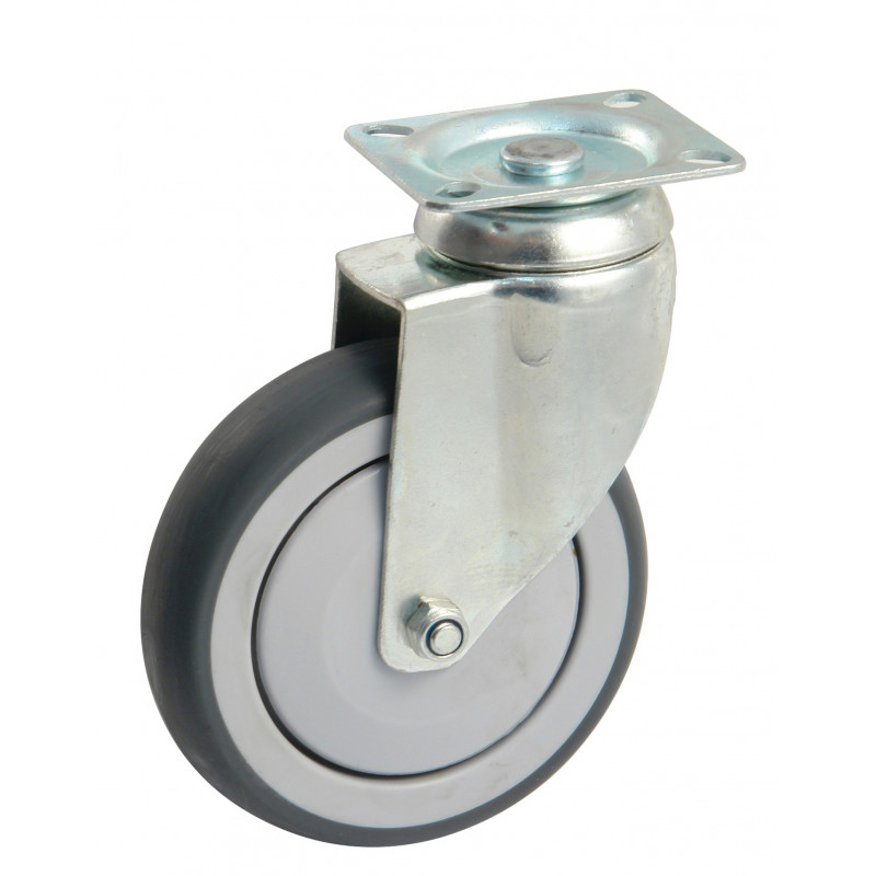 ROULETTE D'AMEUBLEMENT EN CAOUTCHOUC GRIS AVEC PARE-FILS EN POLYAMIDE ET PLATINE RECTANGULAIRE