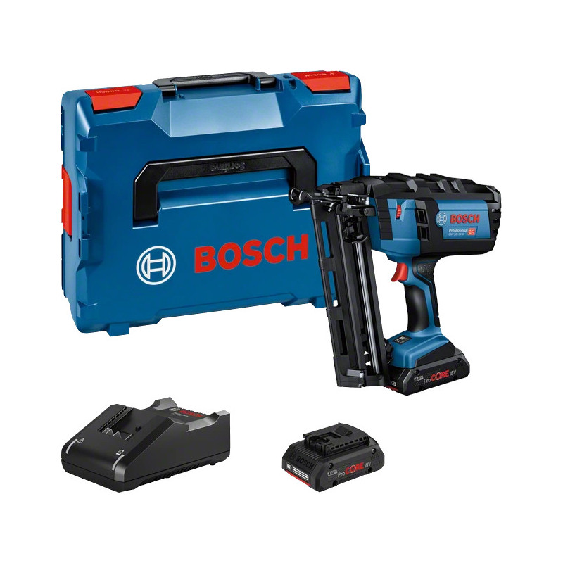 CLOUEUR 18V BOSCH GNH 18V-64 MODE RAFALE - 2 BATTERIES PROCORE 4AH - CHARGEUR - COFFRET L-BOXX