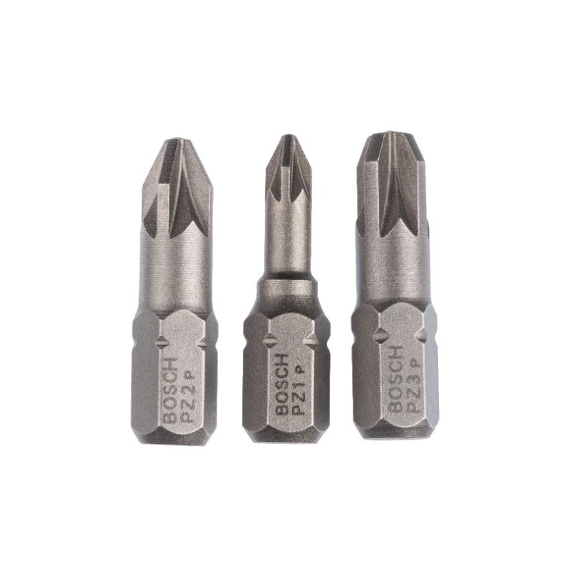 SET DE 3 EMBOUTS DE VISSAGE BOSCH PZ1, PZ2, PZ3 - LONGUEUR 25 MM
