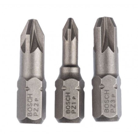 SET DE 3 EMBOUTS DE VISSAGE BOSCH PZ1, PZ2, PZ3 - LONGUEUR 25 MM