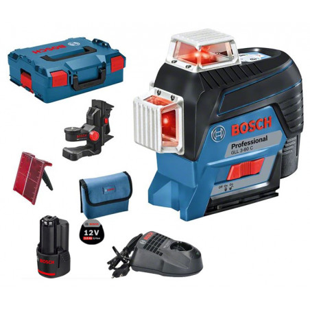 LASER MULTILIGNES BOSCH 12V GLL 3-80 C AVEC BATTERIE 2.0AH ET CHARGEUR EN COFFRET L-BOXX