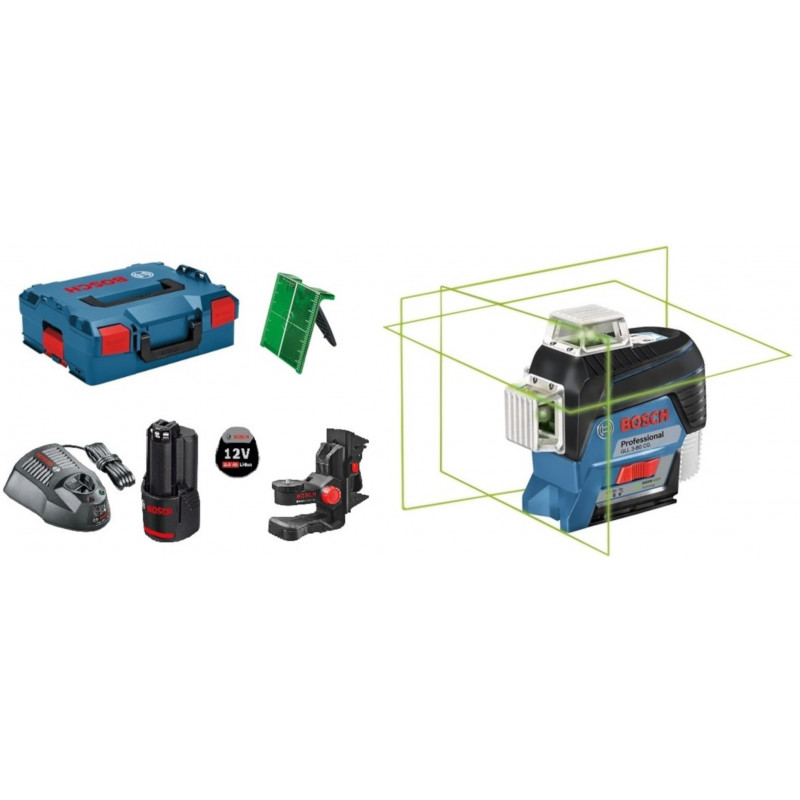 LASER MULTILIGNES BOSCH 12V GLL 3-80 CG AVEC BATTERIE 2.0 AH, CHARGEUR GAL 12V-40 ET COFFRET L-BOXX