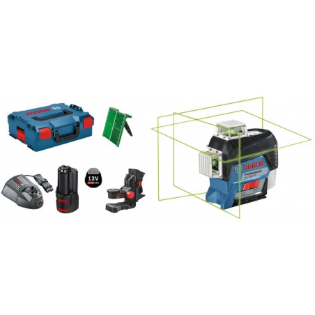 LASER MULTILIGNES BOSCH 12V GLL 3-80 CG AVEC BATTERIE 2.0 AH, CHARGEUR GAL 12V-40 ET COFFRET L-BOXX