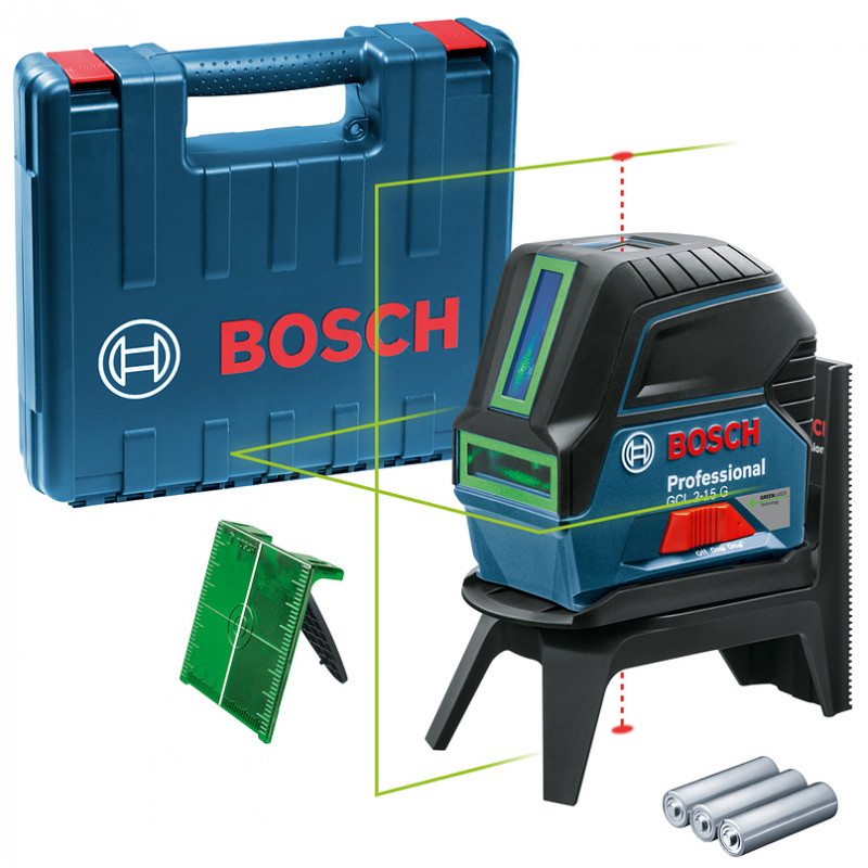 LASER POINTS ET LIGNES BOSCH GCL 2-15 G PROFESSIONAL AVEC COFFRET ET PILES 1,5 V