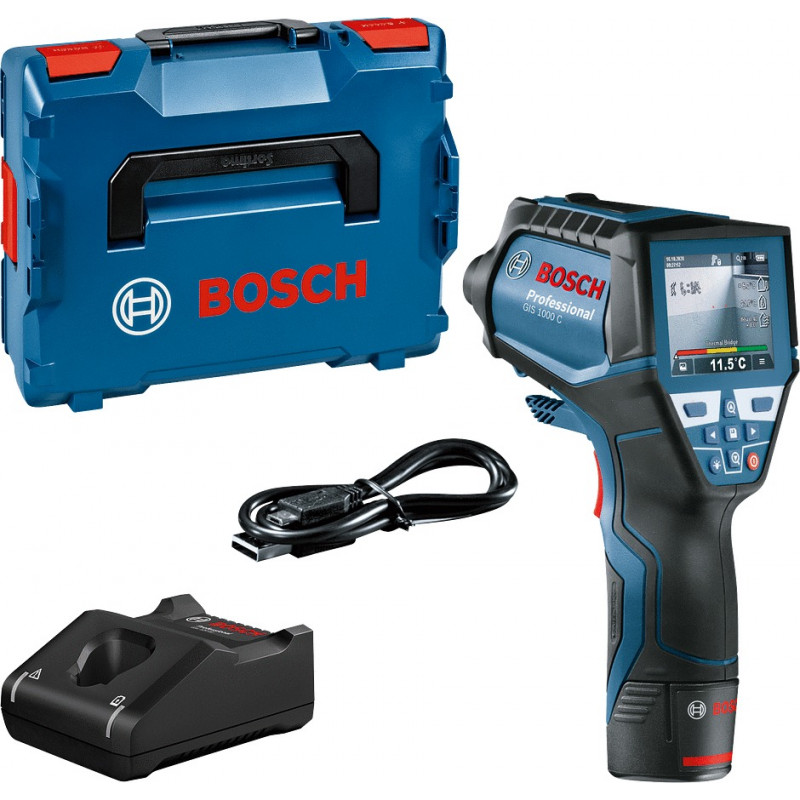 DÉTECTEUR THERMIQUE BOSCH GIS 1000 C PROFESSIONAL AVEC BATTERIE, CHARGEUR ET COFFRET L-BOXX