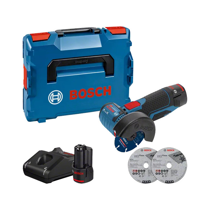 MEULEUSE D'ANGLE 12V BOSCH GWS 12V-76 - 2 BATTERIES 3AH - CHARGEUR - COFFRET L-BOXX