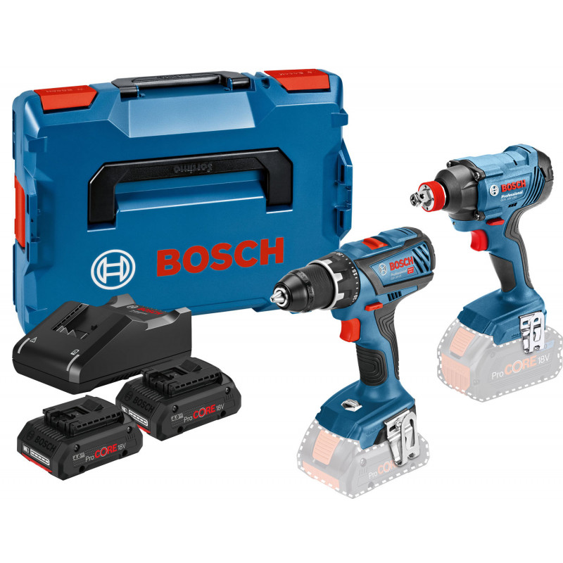 ENSEMBLE 2 OUTILS 18V BOSCH (GSR18V28/GDX180) - 2 BATTERIES PROCORE 4AH - CHARGEUR - COFFRET L-BOXX