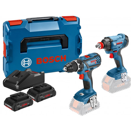 ENSEMBLE 2 OUTILS 18V BOSCH (GSR18V28/GDX180) - 2 BATTERIES PROCORE 4AH - CHARGEUR - COFFRET L-BOXX