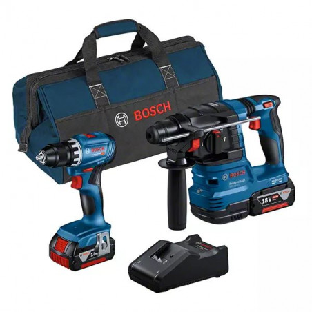 ENSEMBLE DE 2 OUTILS 18V BOSCH (GSR45/GBH22) - 2 BATTERIES 4 AH - SAC