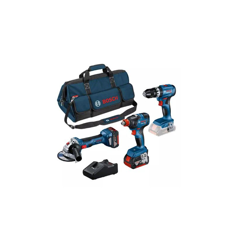 ENSEMBLE DE 3 OUTILS 18V BOSCH (GWS7/GSB45/GDX200) - 2 BATTERIES 5AH - SAC DE TRANSPORT