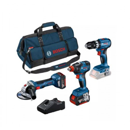 ENSEMBLE DE 3 OUTILS 18V BOSCH (GWS7/GSB45/GDX200) - 2 BATTERIES 5AH - SAC DE TRANSPORT