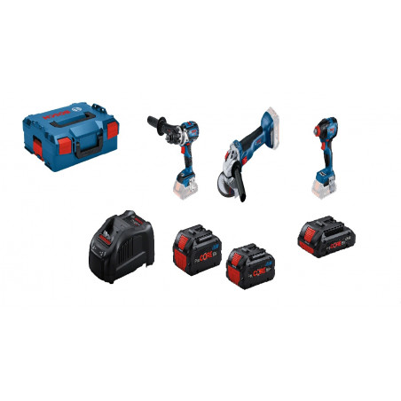 ENSEMBLE DE 4 OUTILS 18V BOSCH (GSR110/GDX210/GWS10/GBH24) - BATTERIE 4AH PROCORE- 2 BATTERIES 5,5AH PROCORE - CHARGEUR - COF...