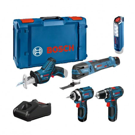 ENSEMBLE DE 5 OUTILS 12V BOSCH (GSR15/GWS76/GOP28/GDR105/GSA14) - 3 BATTERIES 2AH - COFFRET L-BOXX