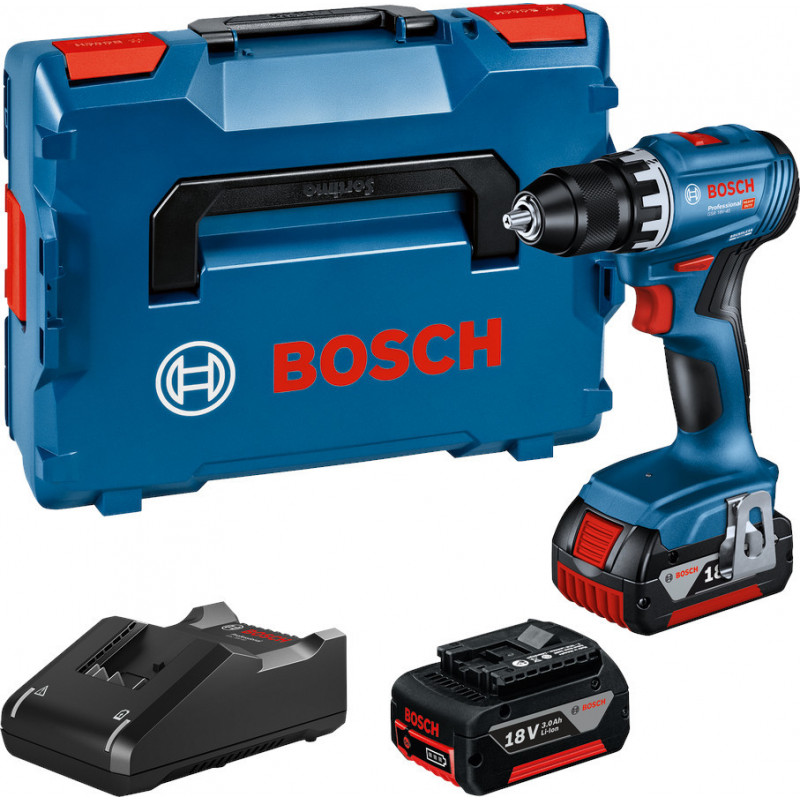 PERCEUSE-VISSEUSE 18V BOSCH GSR 18V-45 - 2 BATTERIES 3AH - CHARGEUR - COFFRET L-BOXX
