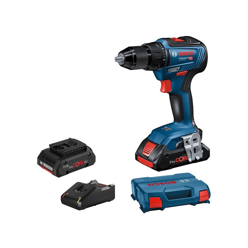 PERCEUSE-VISSEUSE 18V BOSCH GSR 18V-55 - 2 BATTERIES 4AH PROCORE - CHARGEUR - COFFRET L-CASE