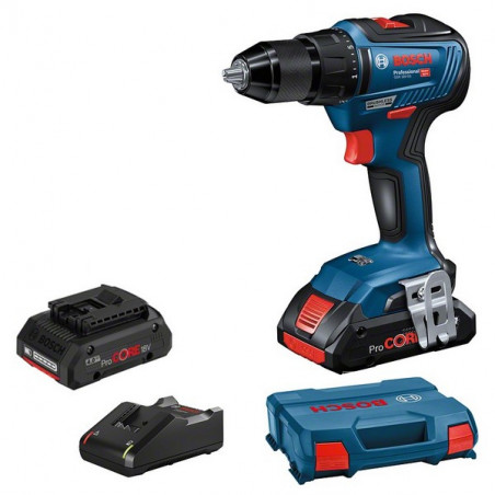 PERCEUSE-VISSEUSE 18V BOSCH GSR 18V-55 - 2 BATTERIES 4AH PROCORE - CHARGEUR - COFFRET L-CASE