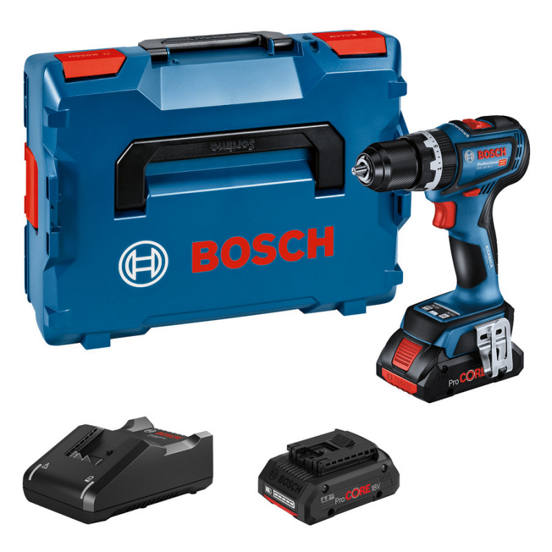 PERCEUSE-VISSEUSE À PERCUSSION 18V BOSCH GSB 18V-90 C - 2 BATTERIES PROCORE 4AH - CHARGEUR - COFFRET L-BOXX