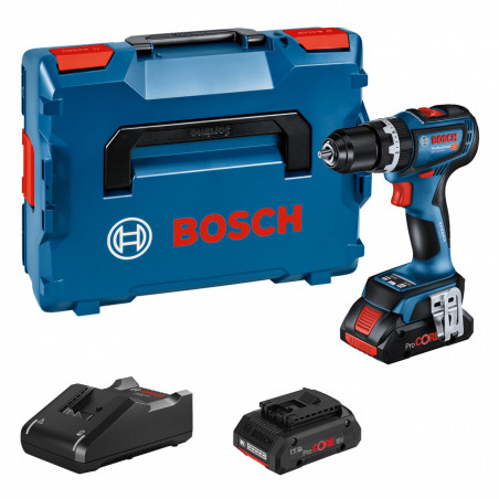 PERCEUSE-VISSEUSE À PERCUSSION 18V BOSCH GSB 18V-90 C - 2 BATTERIES PROCORE 4AH - CHARGEUR - COFFRET L-BOXX