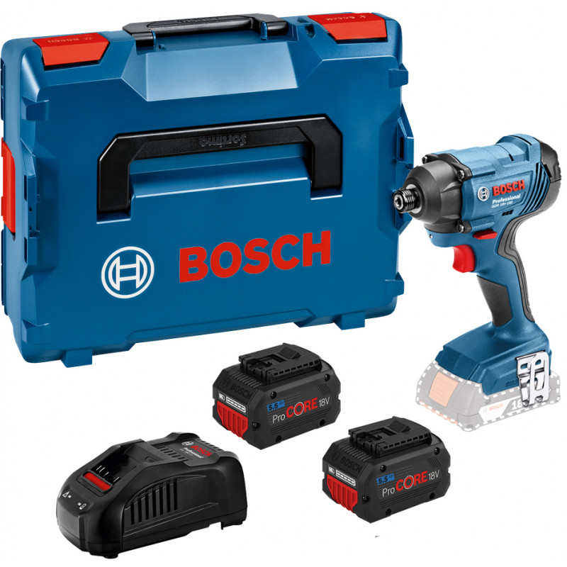 VISSEUSE À CHOCS 18V BOSCH GDR 18V-160 - 2 BATTERIES 5,5AH PROCORE - CHARGEUR - COFFRET L-BOXX