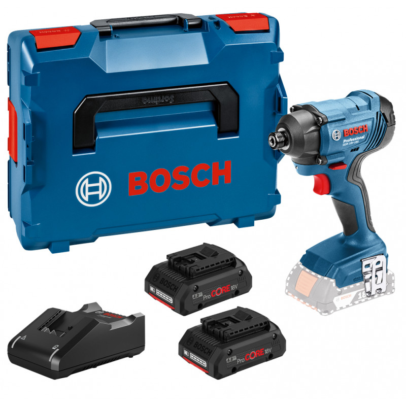 VISSEUSE À CHOCS 18V BOSCH GDR 18V-160 - 2 BATTERIES PROCORE 4AH - CHARGEUR - COFFRET L-BOXX