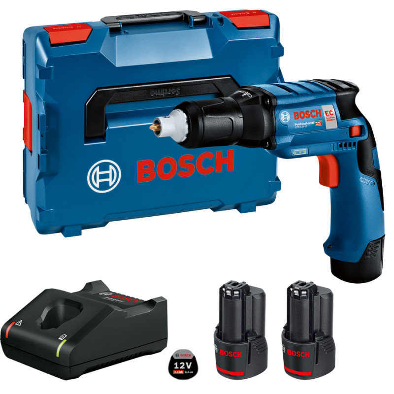 VISSEUSE PLAQUISTE 12V BOSCH GTB 12V-11 - 2 BATTERIES 3AH - CHARGEUR - COFFRET L-BOXX