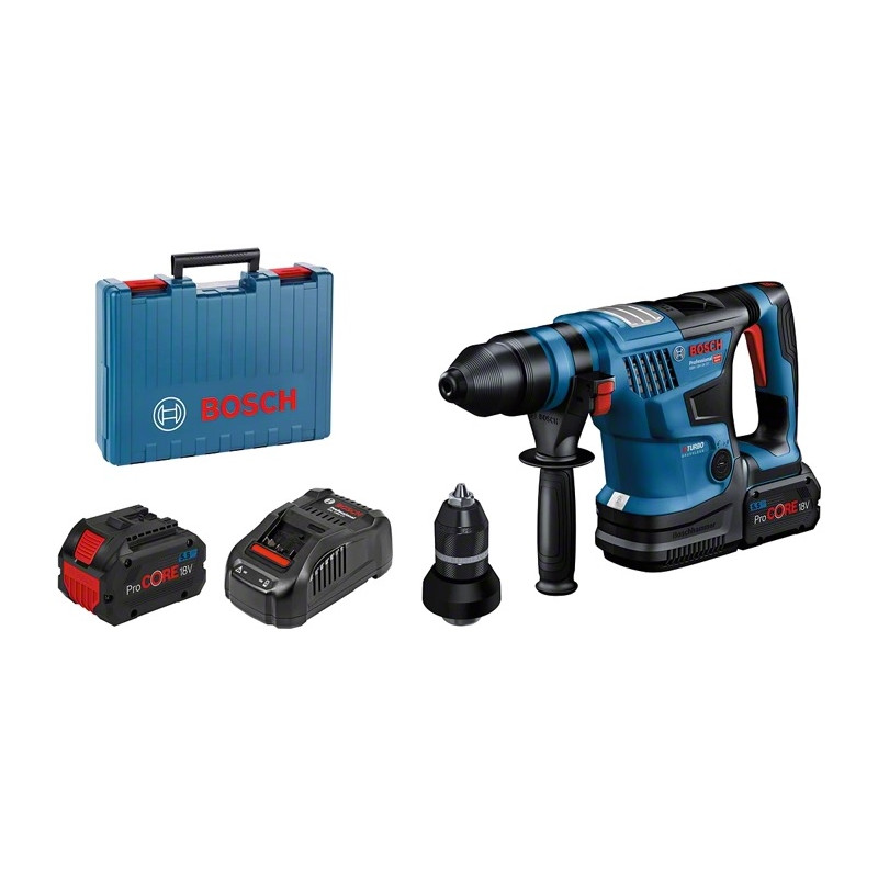 PERFORATEUR-BURINEUR SDS-PLUS 18V BITURBO BOSCH GBH 18V-34 CF - 2 BATTERIES PROCORE 5,5AH - CHARGEUR - COFFRET