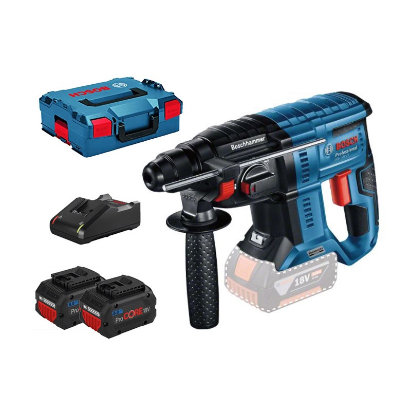PERFORATEUR-BURINEUR SDS-PLUS 18V BOSCH GBH 18V-21 - 2 BATTERIES PROCORE 8AH - CHARGEUR - COFFRET L-BOXX