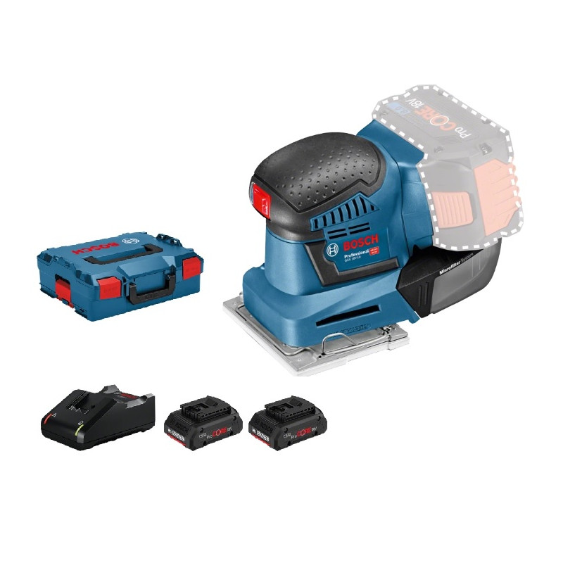 PONCEUSE VIBRANTE 18V BOSCH GSS 18V-10 - 2 BATTERIES PROCORE18V 4.0AH - CHARGEUR GAL 18V-40 - COFFRET L-BOXX