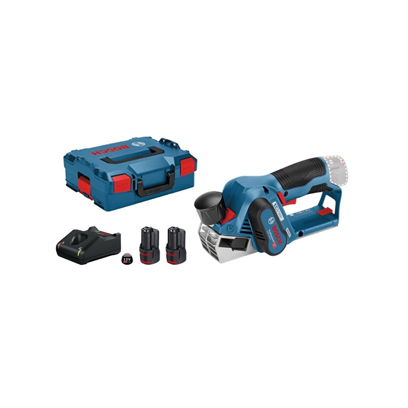 RABOT 12V BOSCH GHO 12V-20 - 2 BATTERIES 2AH - CHARGEUR GAL 12V-40 - COFFRET L-BOXX