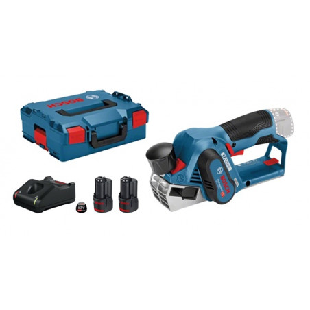 RABOT 12V BOSCH GHO 12V-20 - 2 BATTERIES 2AH - CHARGEUR GAL 12V-40 - COFFRET L-BOXX