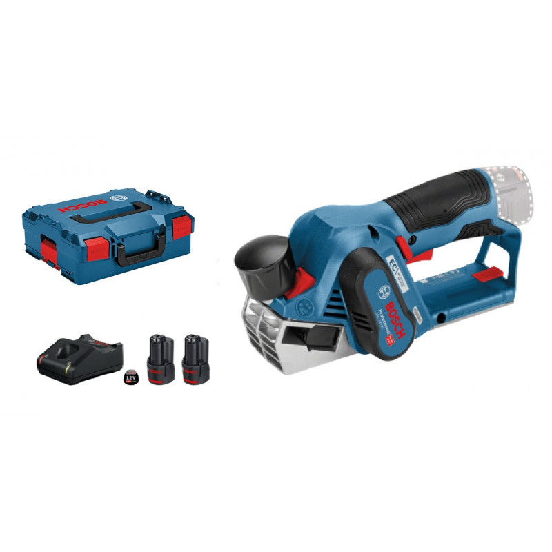 RABOT 12V BOSCH GHO 12V-20 - 2 BATTERIES 3AH - CHARGEUR - COFFRET L-BOXX