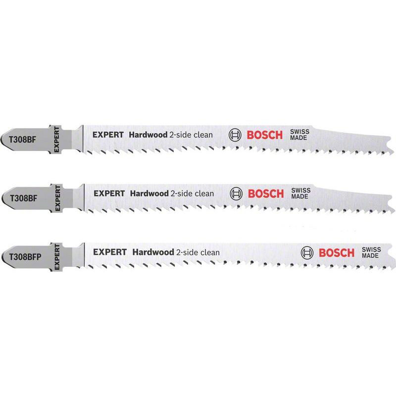 ENSEMBLE DE 3 LAMES DE SCIE SAUTEUSE BOSCH EXPERT POUR BOIS DUR - COUPE PROPRE DES DEUX CÔTÉS