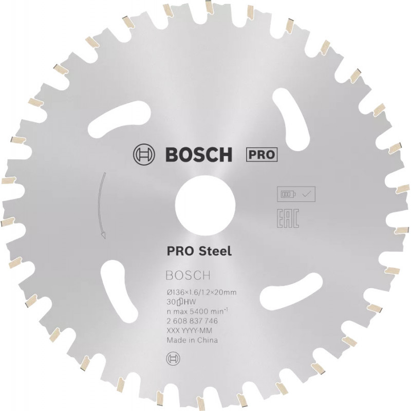 LAME DE SCIE CIRCULAIRE BOSCH 136X20X1,6 MM 30 DENTS POUR ACIER ET SCIES SANS FIL