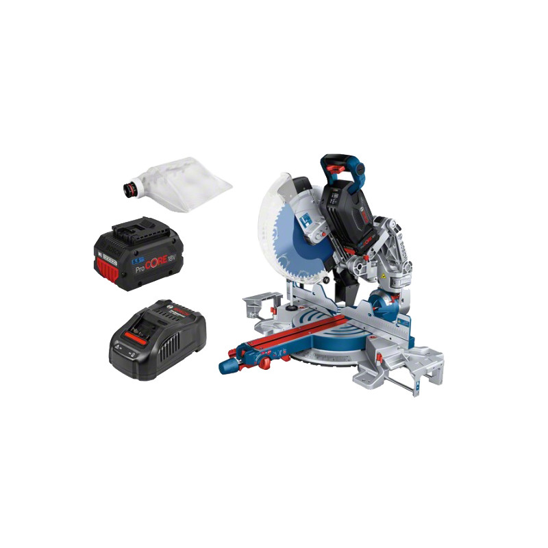 SCIE À ONGLETS RADIALE BITURBO 18V BOSCH GCM 18V-305 GDC - 2 BATTERIES PROCORE 5,5AH - CHARGEUR
