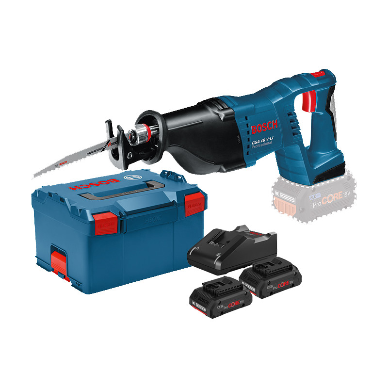 SCIE SABRE 18V BOSCH GSA 18V-LI - 2 BATTERIES PROCORE 4AH - CHARGEUR - COFFRET L-BOXX