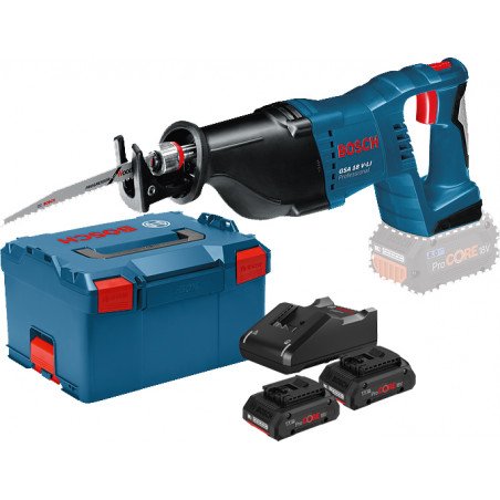 SCIE SABRE 18V BOSCH GSA 18V-LI - 2 BATTERIES PROCORE 4AH - CHARGEUR - COFFRET L-BOXX