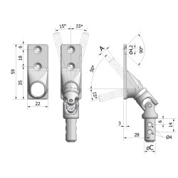 SORTIE 50° PLAT ZAMAK 22 X 59 MM +H7/320 RAL9016CHERUBINI
