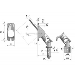 SORTIE DE CAISSON 50° PLATINE NICKELÉE ZAMAK 22X52