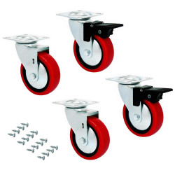 Ensemble de 4 roulettes Emuca Slip 2 Red avec platine