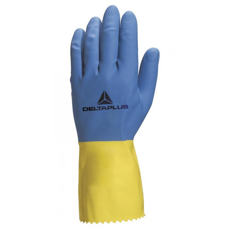 DELTA PLUS VE330BJ08 GANT TREMPÉ DUOCOLOR VE330 EN LATEX FLOQUÉ COTON BLEU/JAUNET8,5