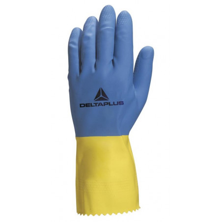DELTA PLUS VE330BJ08 GANT TREMPÉ DUOCOLOR VE330 EN LATEX FLOQUÉ COTON BLEU/JAUNET8,5