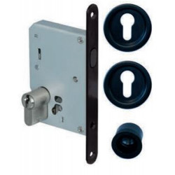 KIT PORTE COULISSANTE EUROWALE AVEC POIGNÉE NOIRE ET CYLINDRE CLÉ I - RÉFÉRENCE NO012