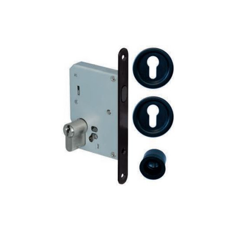 KIT PORTE COULISSANTE EUROWALE AVEC POIGNÉE NOIRE ET CYLINDRE CLÉ I - RÉFÉRENCE NO012