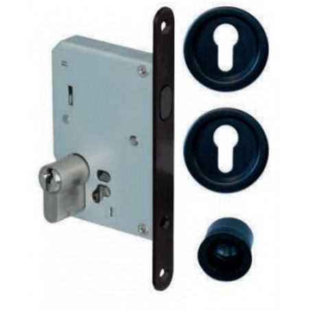 KIT PORTE COULISSANTE EUROWALE AVEC POIGNÉE NOIRE ET CYLINDRE CLÉ I - RÉFÉRENCE NO012