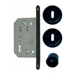 KIT PORTE COULISSANTE EUROWALE AVEC POIGNÉES RONDES NOIRES ET CLÉ L - RÉFÉRENCE NO014