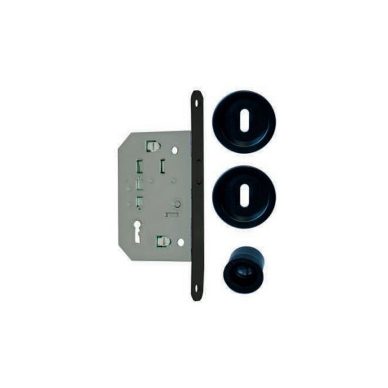 KIT PORTE COULISSANTE EUROWALE AVEC POIGNÉES RONDES NOIRES ET CLÉ L - RÉFÉRENCE NO014