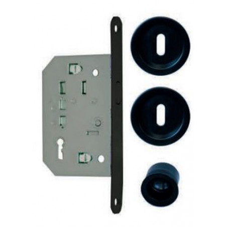 KIT PORTE COULISSANTE EUROWALE AVEC POIGNÉES RONDES NOIRES ET CLÉ L - RÉFÉRENCE NO014